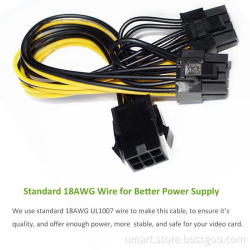 Cable PCI-E PCIE 6p Female to 2 Port Dual 8pin 6+2p Male GPU Graphics Video Card Power Supply Splitter Extension Cord 18AWG Wire